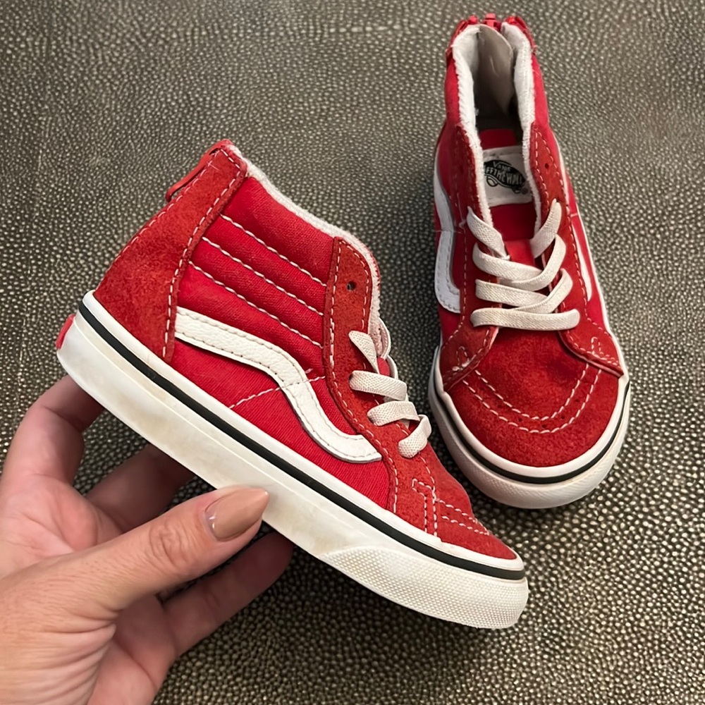 Vans skate hi zip elastic red canvas suede old school toddler size 8